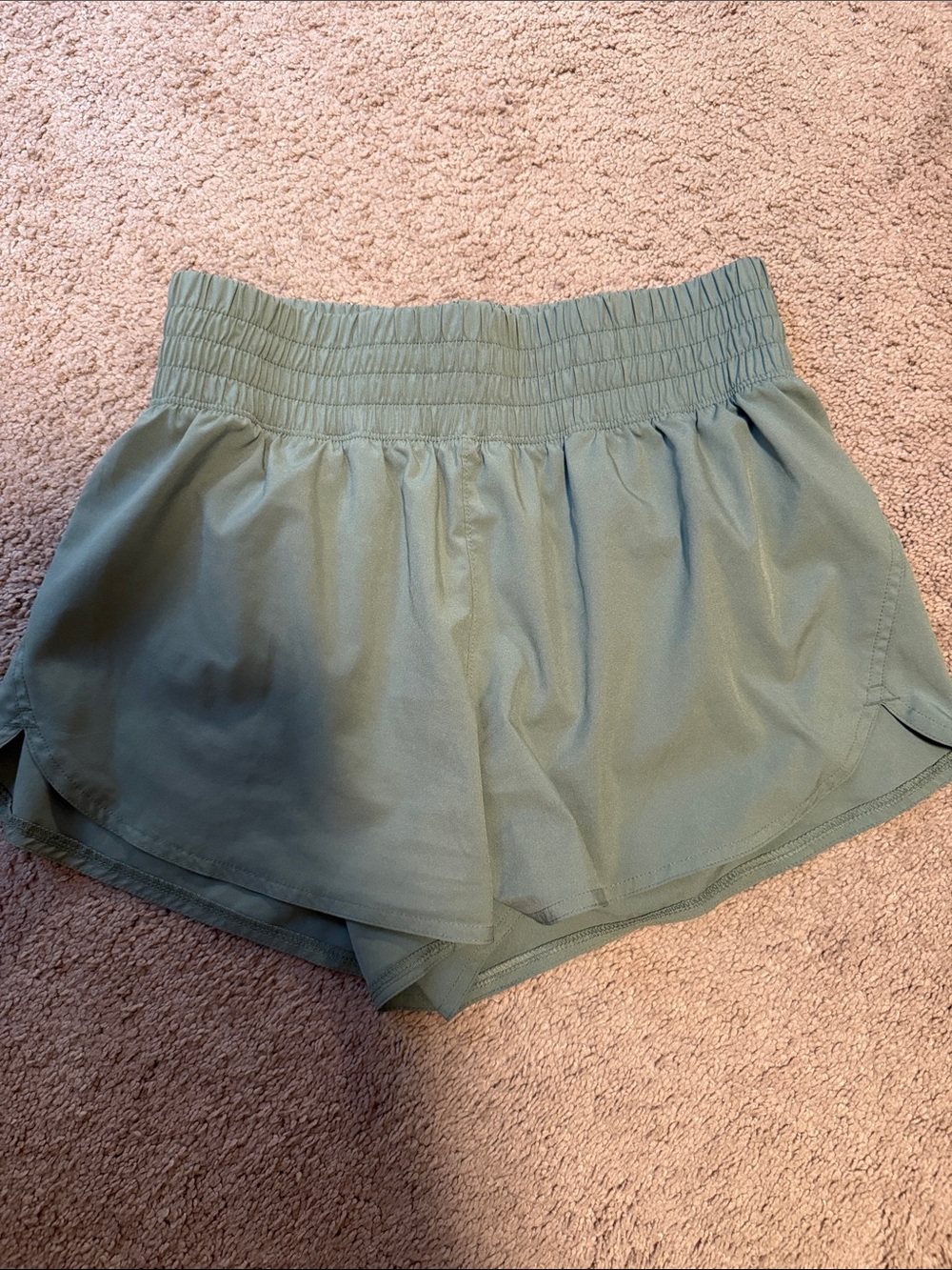 Women’s sage green Athletic Smocked-Waist Running Shorts